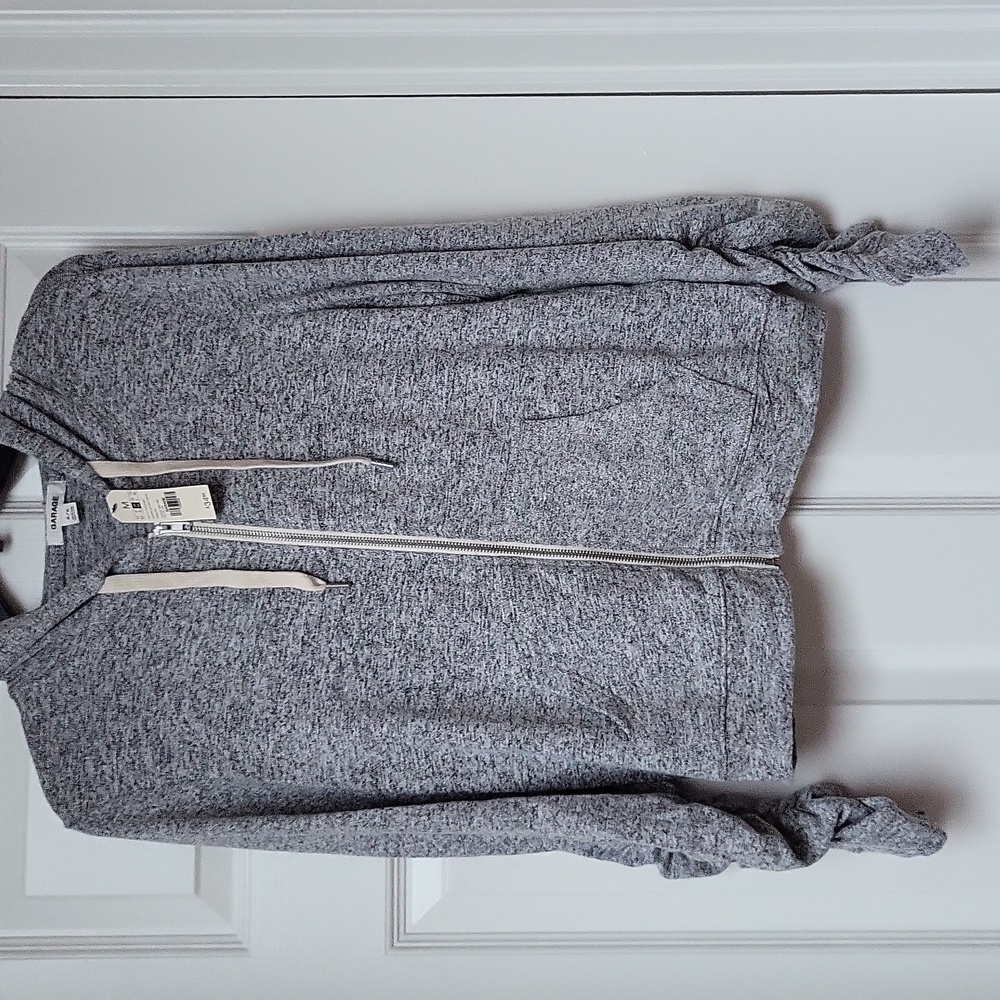Garage Ruched Sleeve Soft Zippie in Lounge Grey Mix SZ Medium, New With Tags!